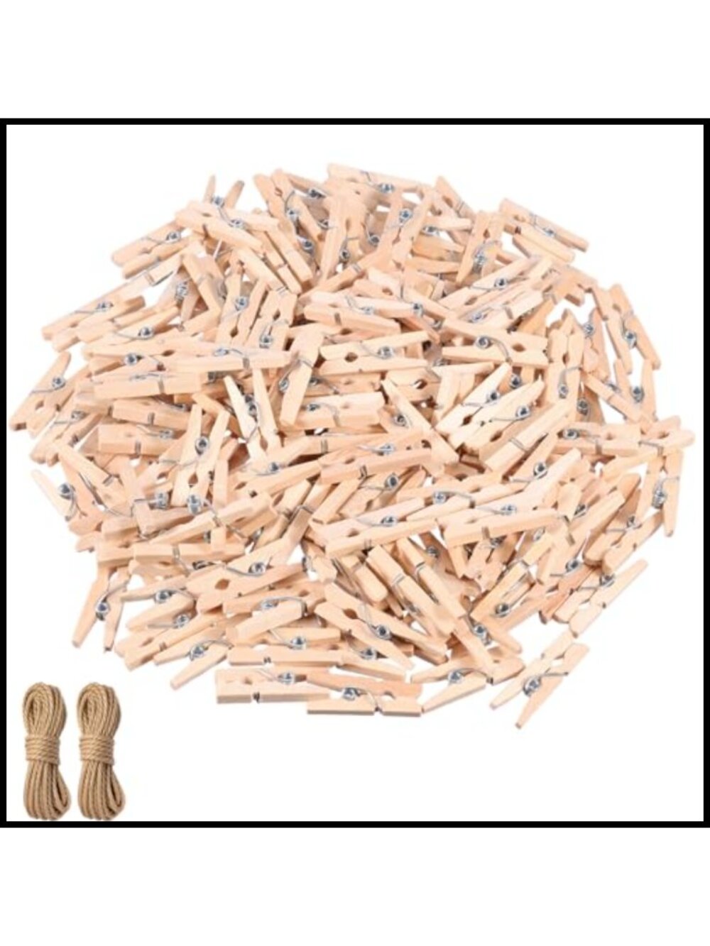 200 Pcs Mini Wooden Clothes Pins 1 Inch Small Clothespins with Jute Twine